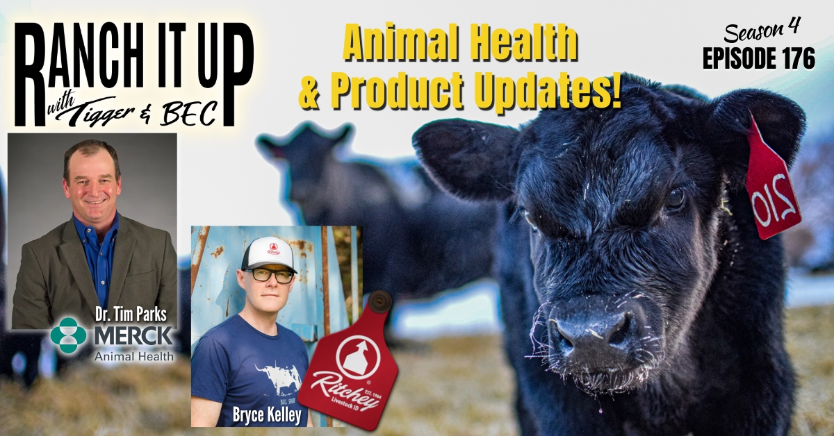 WEBSITE Ranch It Up S4 E176 Animal Health Products Ritchey Tags Cattle Market News Jeff Erhardt Tigger Rebecca Wanner BEC Merck Animal Health Dr. Tim Parks
